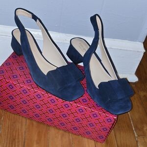 Kate Spade Navy Slingback Heels with Bow